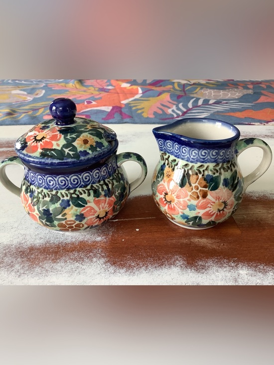 Polish Pottery Other - Polish Pottery UNIKAT  Sugar And Creamer Floral